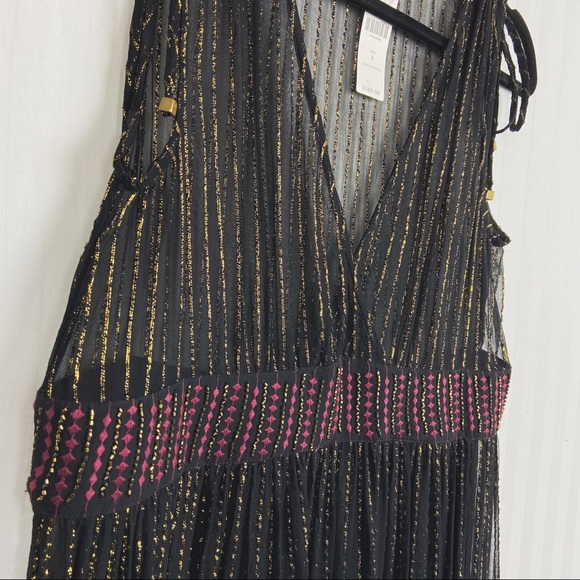 Anthro Floreat Annecy Gold Metallic Dress 4 Small - Picture 6 of 12